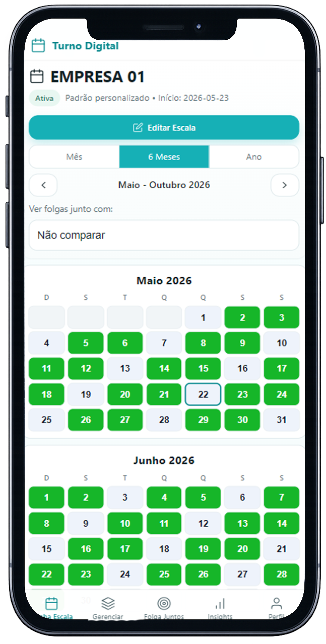 Calendário de escala no Turno Digital